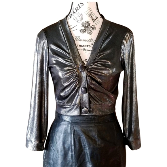 Jus d'orange crop cardigan bolero black silver - Picture 1 of 7